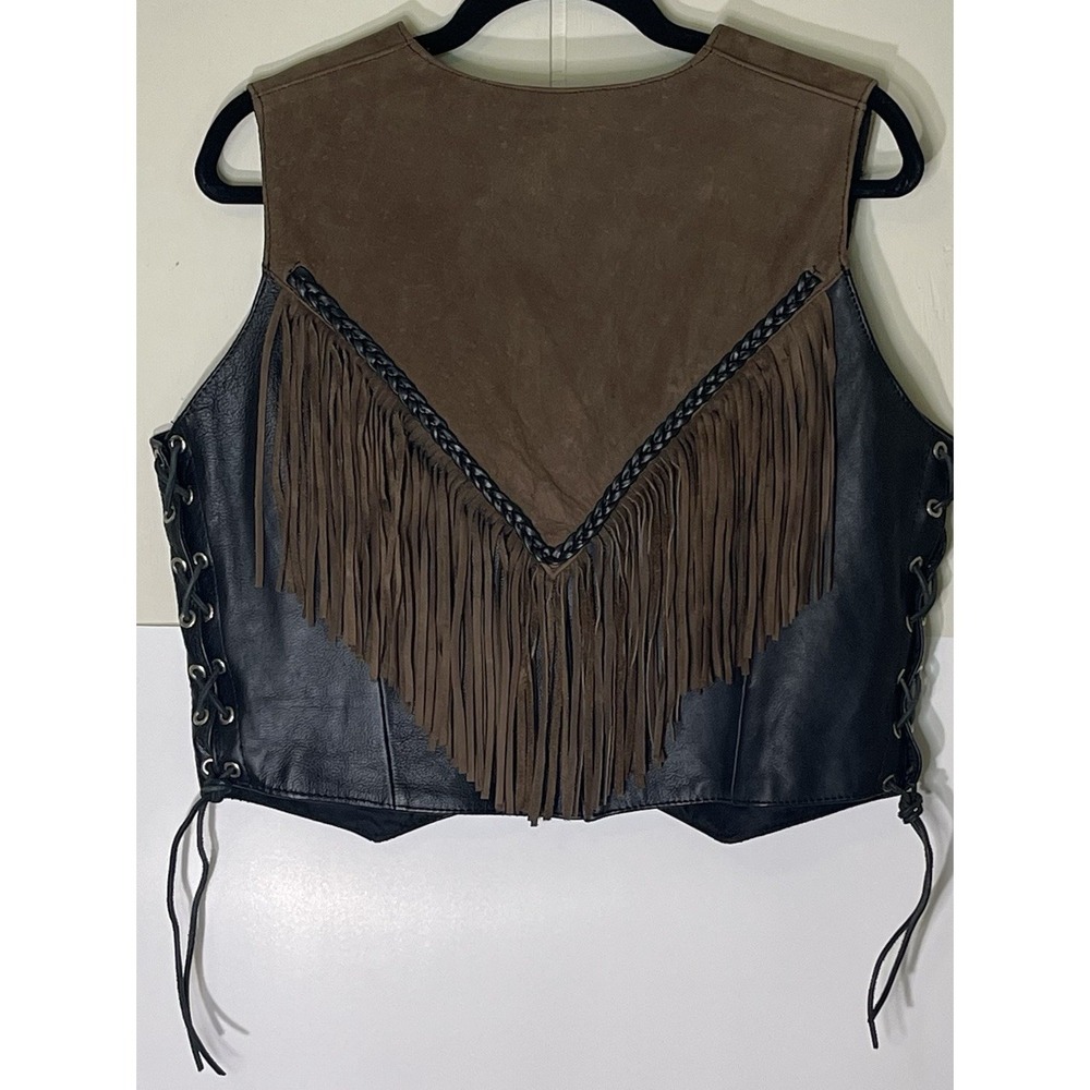 UNIK Womens Black Leather Motorcycle Vest XL Snap Front Biker NWT - Picture 2 of 15
